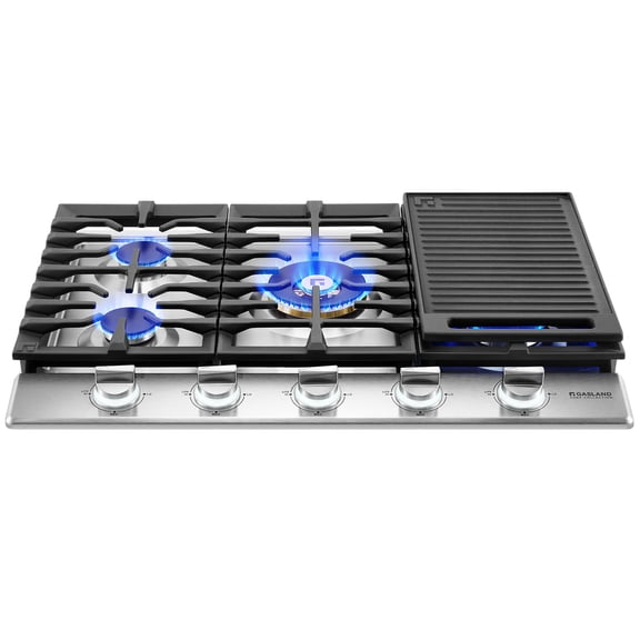 GASLAND Chef Collection GH4305SF 35-Inch 5-Burner Built-in Gas Cooktop with Griddle, NG/LPG Convertible, Stainless Steel