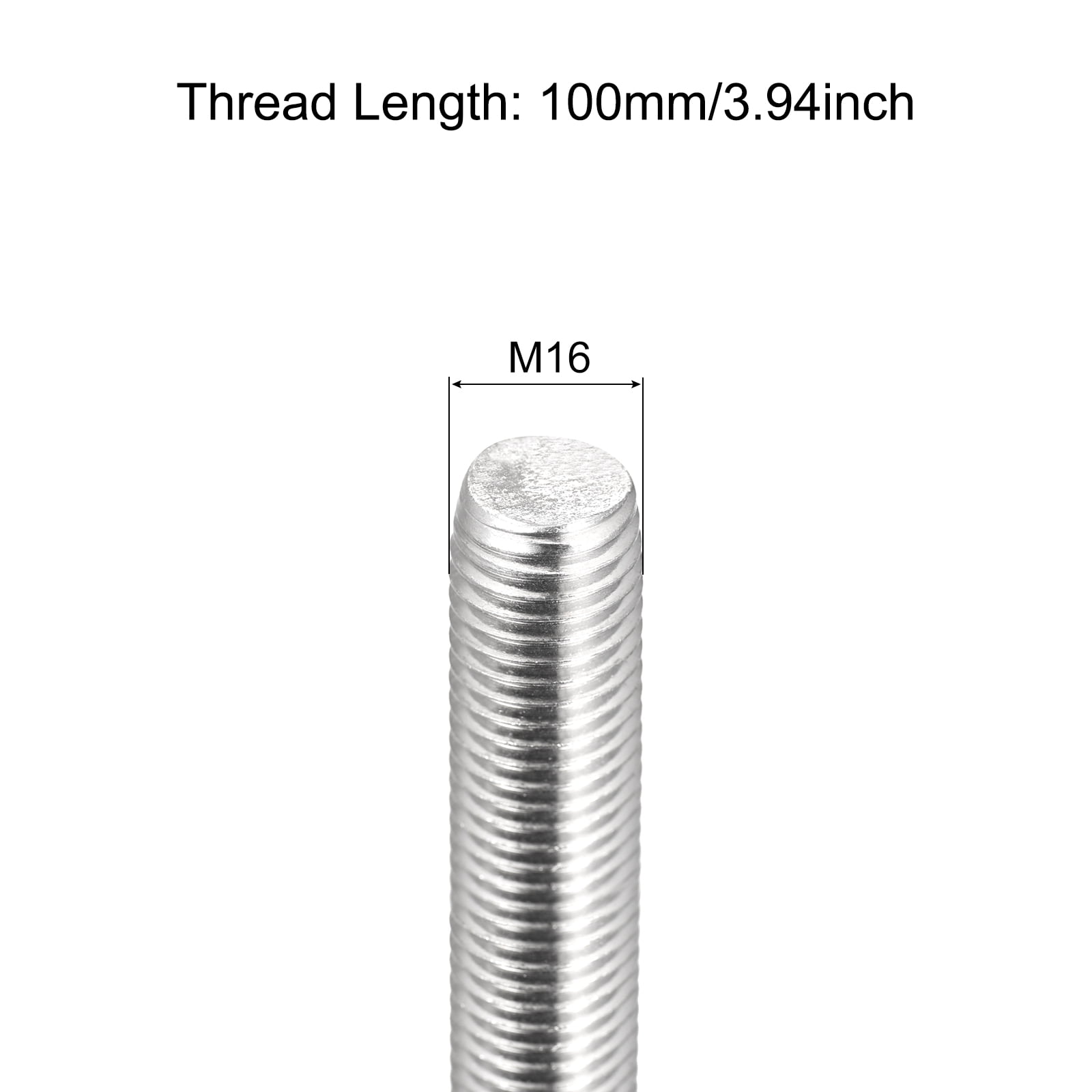 Fully Threaded Rod M16 x 100mm 2mm Thread Pitch 304 Stainless Steel Right Hand Threaded Rods Bar Studs 6 Pack