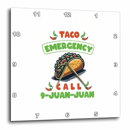 3drose, Taco Emergency Funny Text and Taco Image. Cinco De Mayo Artsy Gift, 10x10 Wall Clock