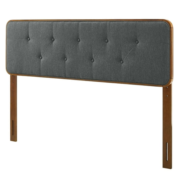 Tufted Headboard, Full Size, Wood, Fabric, Brown Walnut Grey Gray, Modern Contemporary Urban Design, Bedroom Master Guest Suite