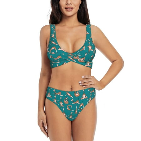 Zeuib Giraffes Doing Various Yoga High Waisted Tummy Control Bikini Set - Knot Front Push Up Top & Cheeky Thong Bottom  Two-Piece Swimsuit for Women-Medium