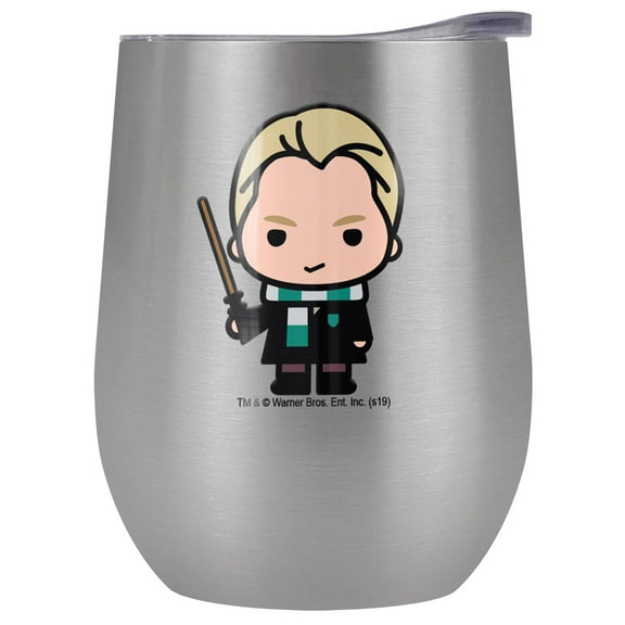 Harry Potter Official Draco Cute Chibi Character 12 oz Stemless Tumbler, Stainless Steel Travel Cup|Lake Tumbler|Insulated with Leak Resistant Slide-Lock Lid, Stainless Steel
