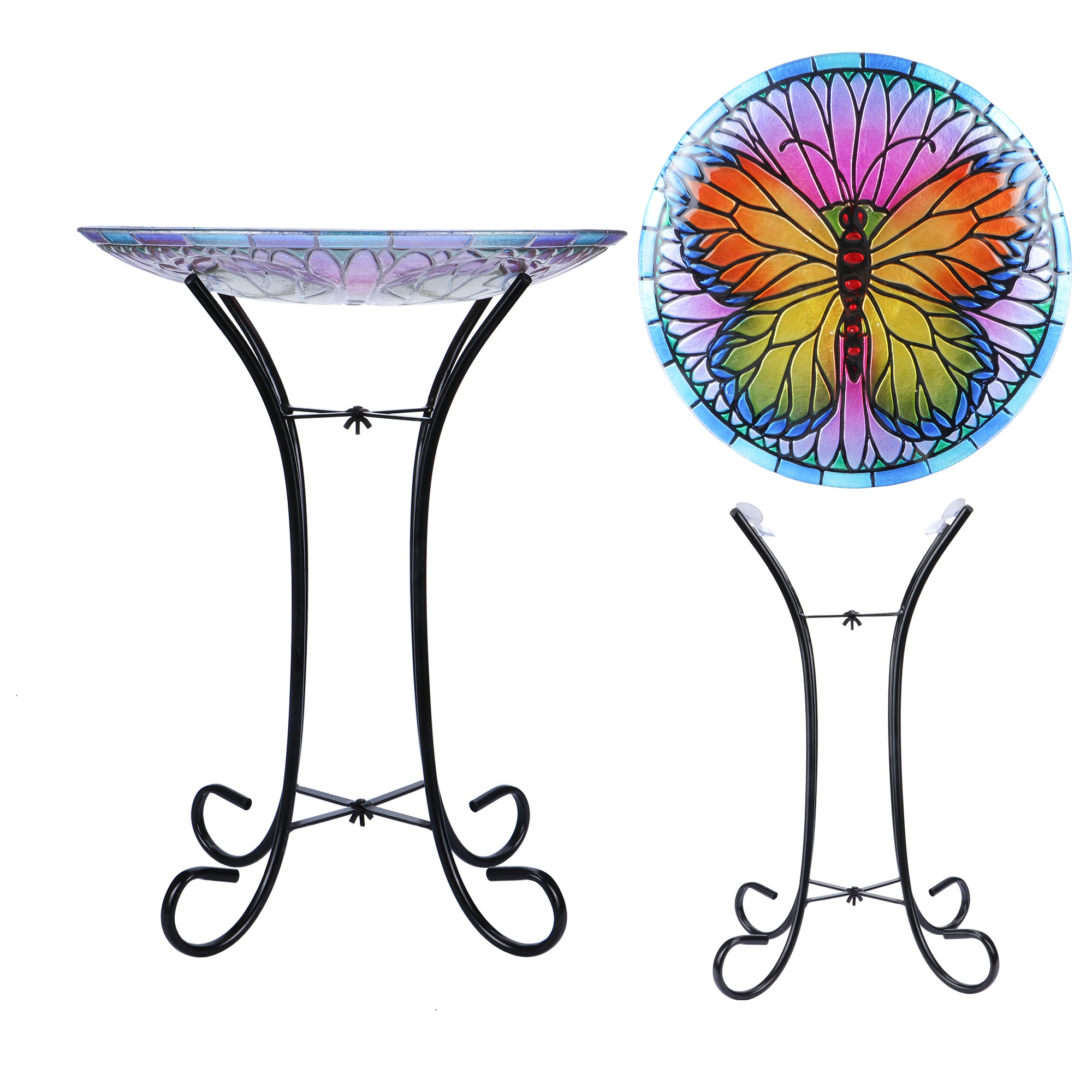 Better Homes & Gardens Multicolor Butterfly Glass Outdoor Birdbath - image 3 of 10