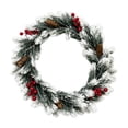 thumbnail image 2 of 18 Inch Artificial White Pine Needle Wreath with Red Berries, Hanging Wreath for Door Window Wall Mantel Winter Christmas Holiday Greenery Decor, 2 of 7