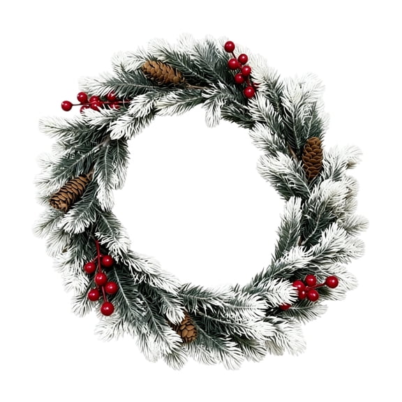 Fmbmuo Artificial White Pine Needle Wreath with Red Berries, 17.72 inch Holiday Greenery Garland, Hanging Decor for Door Window Christmas
