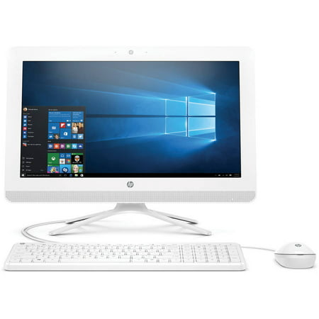 Certified Refurbished HP Snow White 20-c013w All-in-One Desktop PC with Intel Celeron J3060 Processor, 4GB Memory, 19.5
