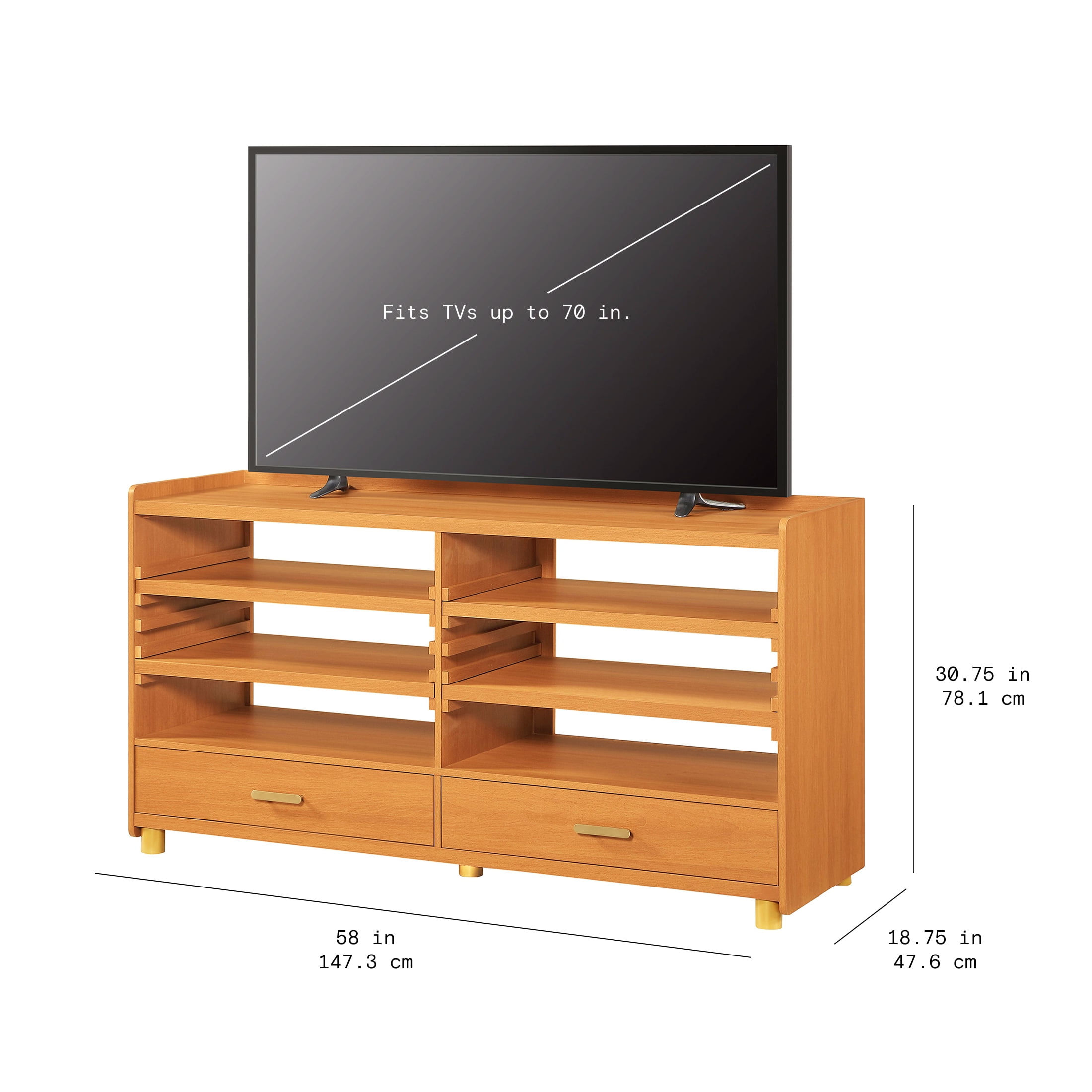 Beautiful by Drew Barrymore Maurice TV Stand for TVs Up to 70", Japandi Style, Cherry Finish