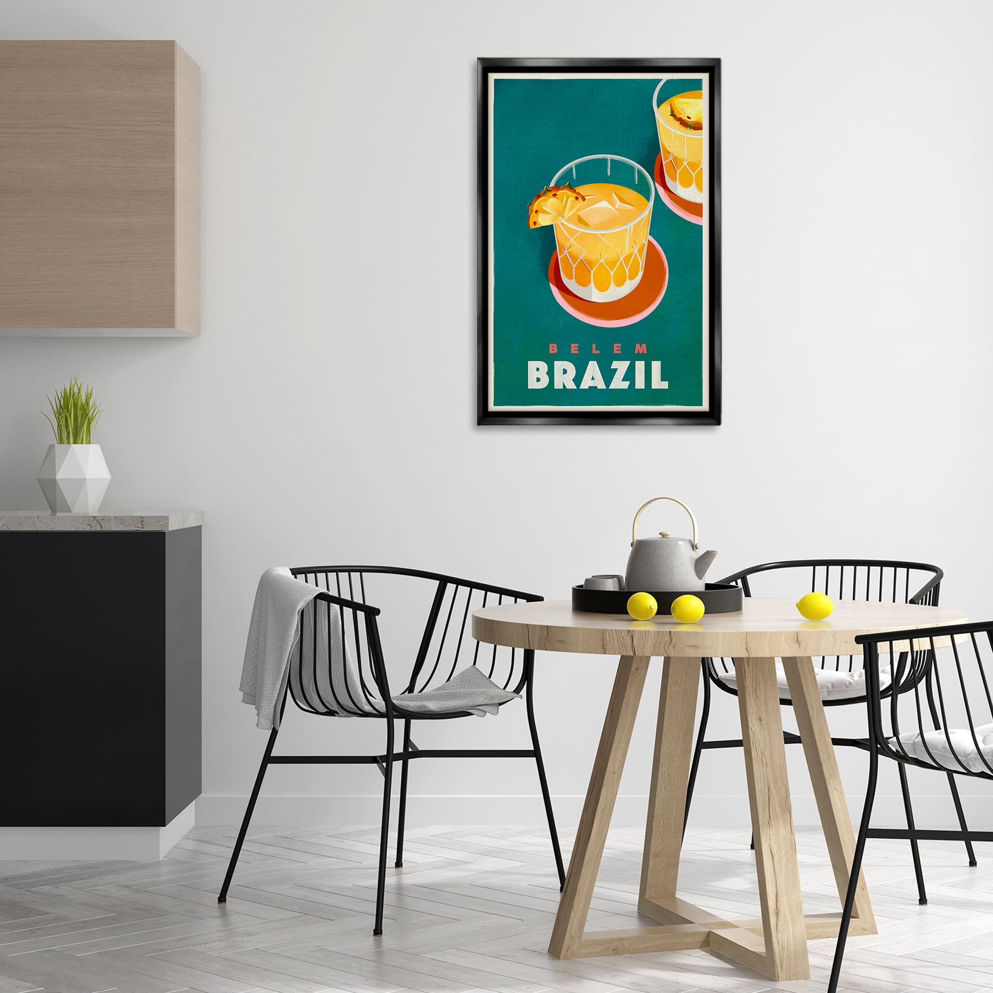 Stupell Industries Belem Brazil Cocktail Food & Beverage Painting Black Floater Framed Canvas Art Print Wall Art, 21 x 31