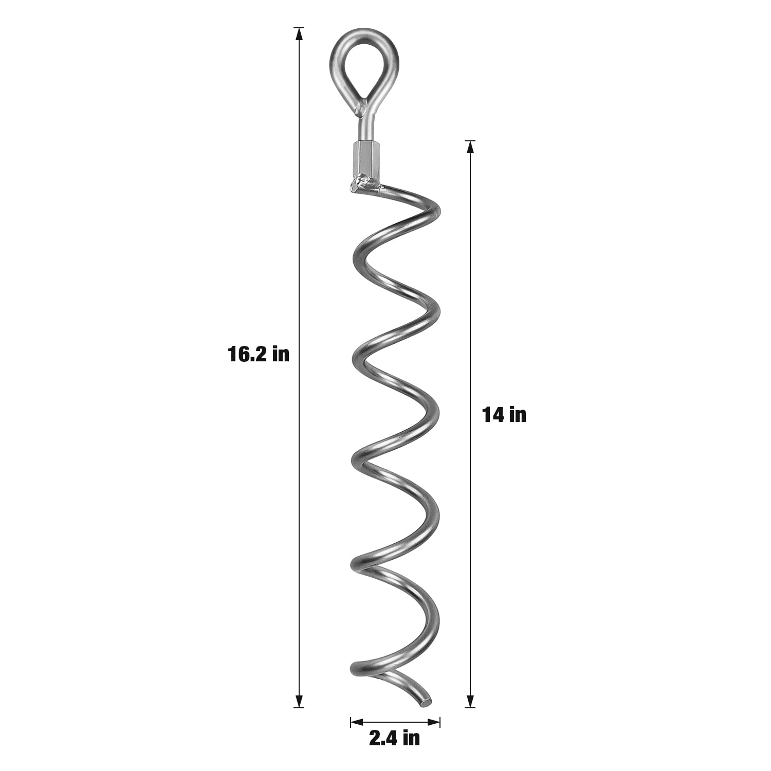 Urban Deco 16.2 Inch Silver Ring Spiral Ground Anchors Metal Ground Stakes Dog Tie Out Stake Spiraling Anchor Trampoline Anchors for Tent, Securing Trampolines, Garden Fence Sheds Swings, 4 Pack