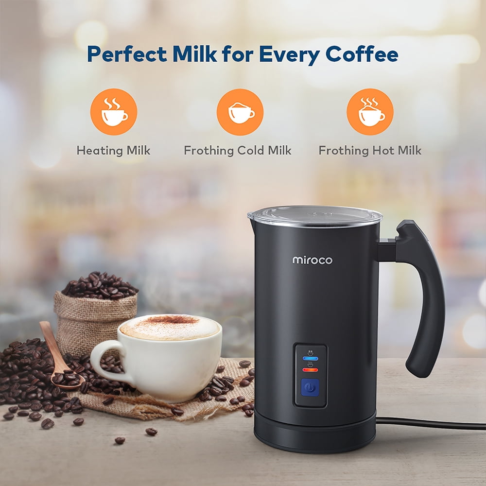 Miroco Milk Frother, Automatic Stainless Steel Foam Maker with Hot &Cold Milk Functionality,Black