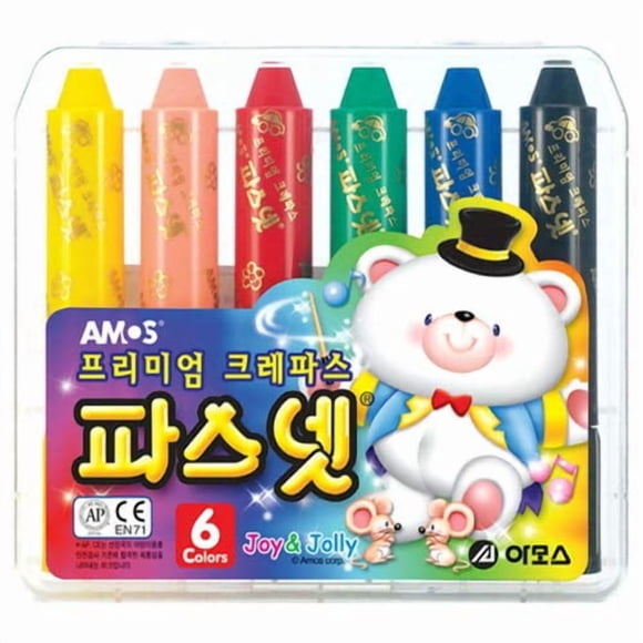 Crayones AMOS Pasnet de 6 colores, no tóxicos, textura sedosa, solubles en agua
