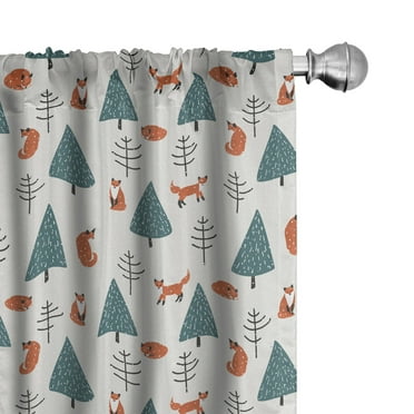 Ambesonne Fox Curtains, Snowy Winter Day in Forest, Pair of 28"x63", Teal Orange Black