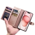 thumbnail image 6 of Wallet Case for Google Pixel 10 / Pixel 10 Pro 6.3-inch, Litchi Leather Flip Zipper Purse Cover with Card Holder, Detachable Wristlet, Kickstand Shockproof Protective Phone Case,Rose gold, 6 of 9