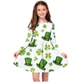 thumbnail image 2 of Posijego Girls Clover Printed Dress St Patrick's Day Dress Crew Neck Long Sleeve Spring Dresses for Girls, 2 of 6