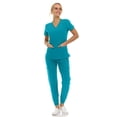 thumbnail image 3 of Saint Scrubs Women’s 9-Pocket Medical Scrub Set – V-Neck Stretch Top & 7-Pocket Jogger Pants, Lightweight, Easy Care Uniforms for Nurses & Healthcare, Teal, Medium, 3 of 4