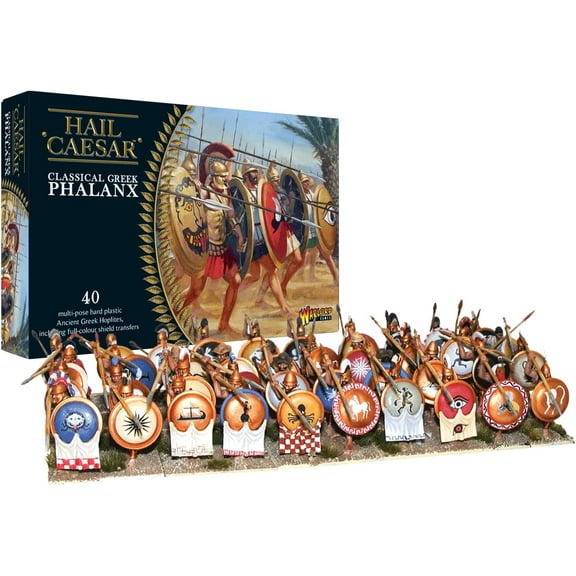 Wargames Delivered - Hail Caesar Classical Greek Phalanx, 28mm Miniatures Wargaming, 40 Hoplites, 2 Sprues of Metal Arrows, Decals, Digital Bundle Model Kit by Warlord Games