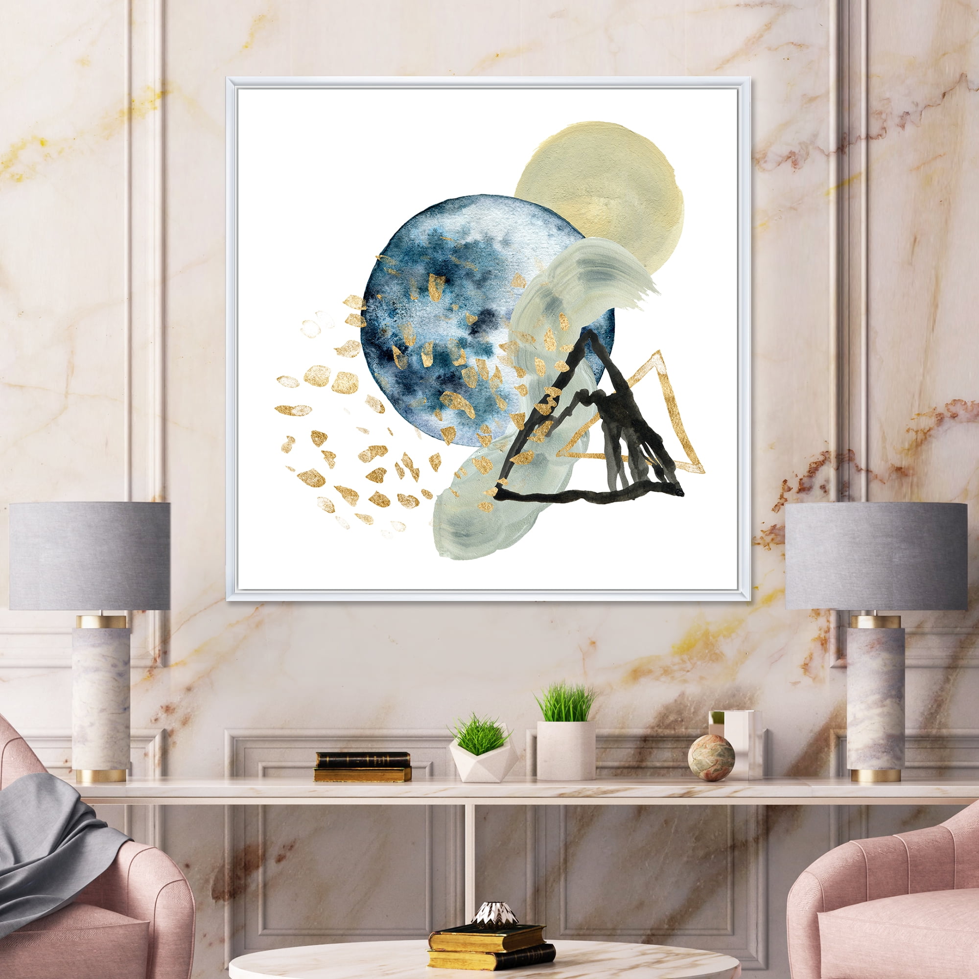 Designart 'Minimalistic Landscape of Moon With Mountains II' Modern Framed Canvas Wall Art Print