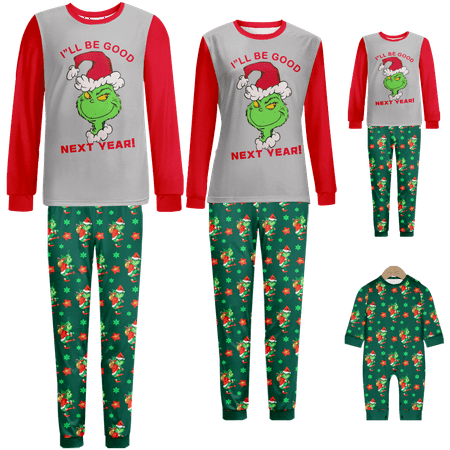 

Matching Family Christmas Pajamas Set Green Santa Cartoon Printed Sizes Baby-Kids-Adult-Pet 2 Pieces Top and Pants Bodysuits Pajamas Set