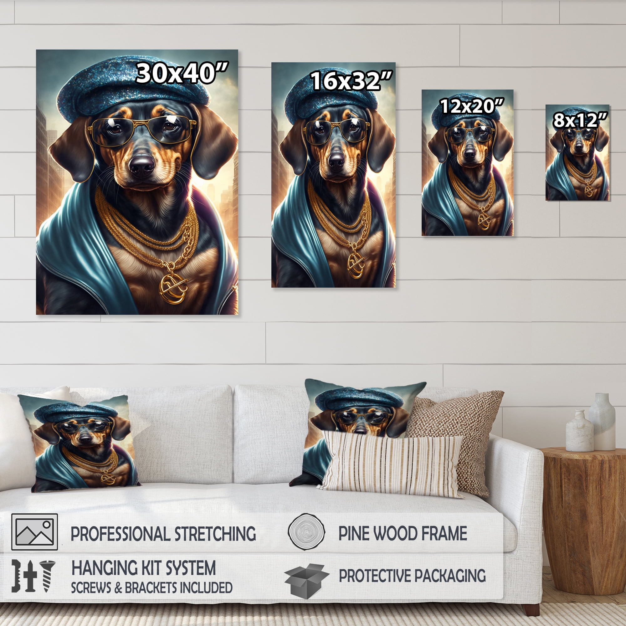 Designart Dachshund Gangster In NYC III Canvas Wall Art