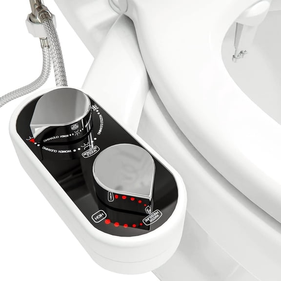 Bidet Attachment for Toilet Seat - Non-Electric, Self-Cleaning Dual Nozzle, Adjustable Water Pressure, Rear & Feminine Wash Hygienic Bathroom Upgrades - Fits Elongated Toilets (2 Pack)