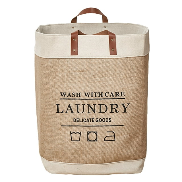 Bolsa de compras de tela de yute, resistente a la humedad, de EVA, simple y moderna, con diseño de letras grandes en el borde blanco.