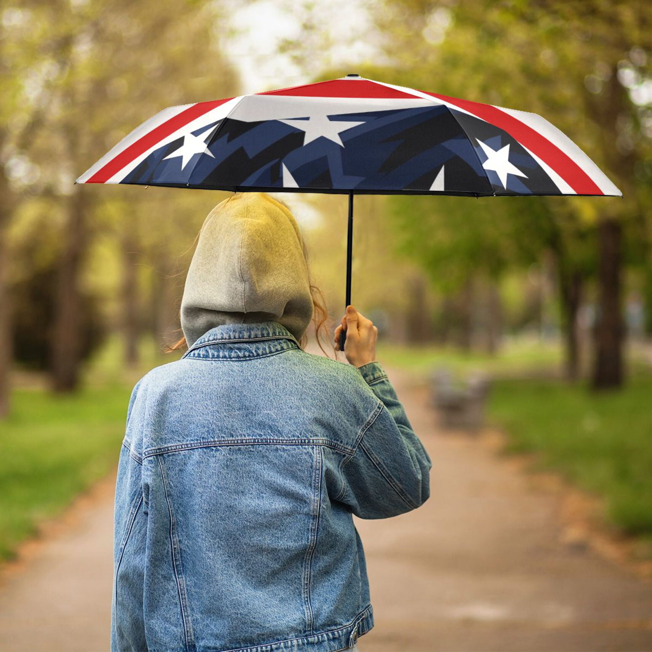 Usa Flag Stripes Stars Compact Sun Umbrella Windproof Travel Umbrellas for Rain Strong Portable UV Protection