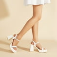 thumbnail image 4 of Pmoiste Platform Heels for Women Block Chunky High Heel Sandal Dress Wedding Party Open Toe Ankle Strap Prom Shoes White Size 7, 4 of 8