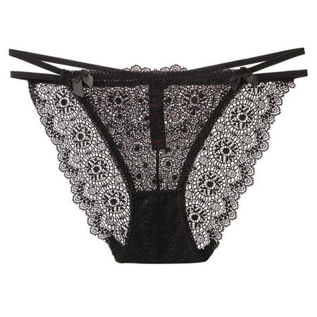 

Women Lace Panty Hollow Out Thongs Bikini Underwear Strap G-String See Thru Underpants Half Back Coverage Brief