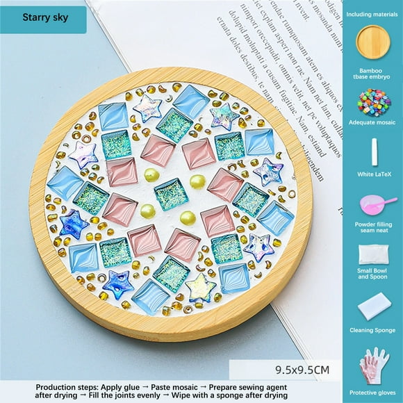 Usmixi Crafts Mosaicss Tile Set Wooden Cup Mats Mixed Color Mosaicss Set Crafts Pack 6ml