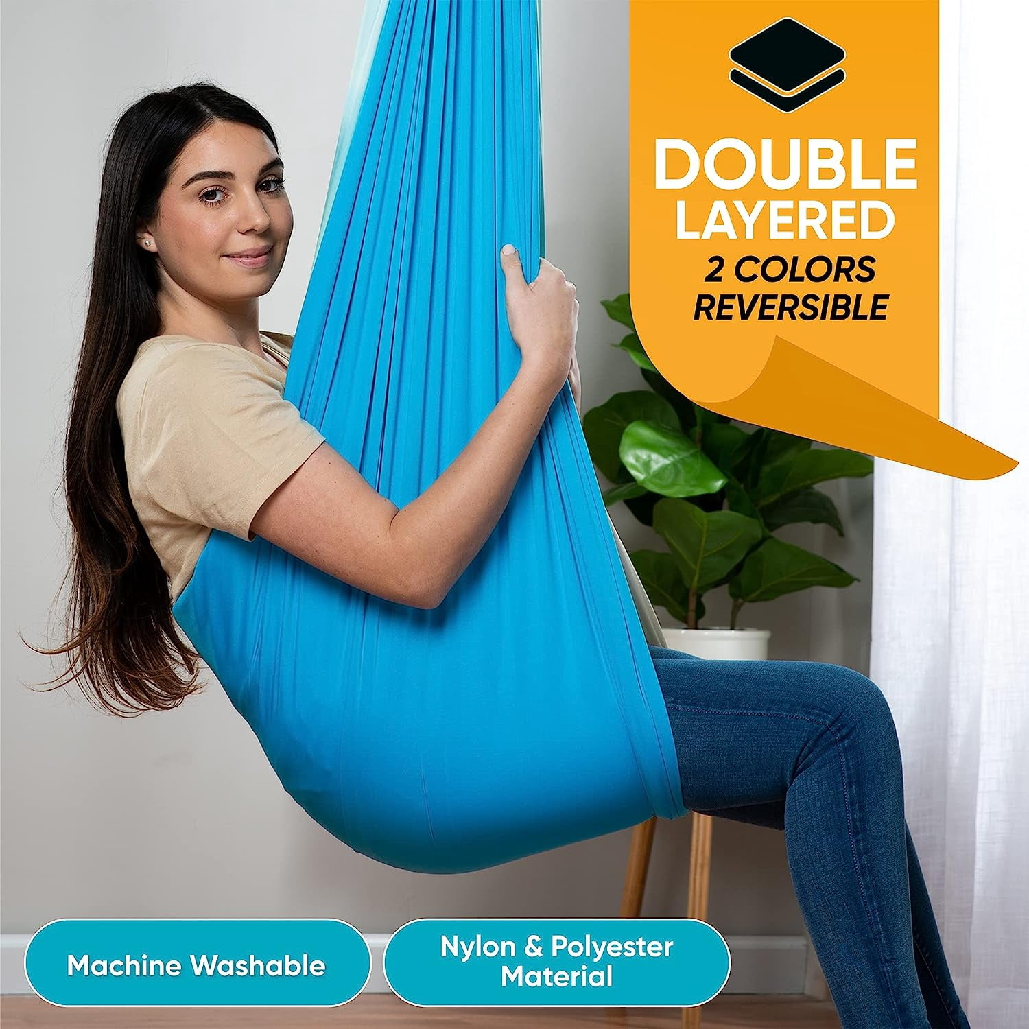 Friendly Cuddle Sensory Swing for Kids & Adults Cocoon Hammock, Beach