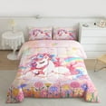 thumbnail image 2 of jejeloiu Cute Cartoon Unicorn Full Size Comforter Sets,Colorful Kawaii Flowers Bedding Comforter Set,Watercolor Ink Painting Bedding Sets For Girls Teens,Super Cozy Room Decor Reversible,3 Pieces, 2 of 8