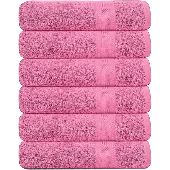 KAHAF COLLECTION 100% Cotton Bath Towels, 24x48 Pack of 6 Towels, Quick Dry, Highly Absorbent, Soft Feel Towel, Gym, Spa, Bathroom, Shower, Pool, Luxury Soft Towels (Pink, 24x48-6 Pack)