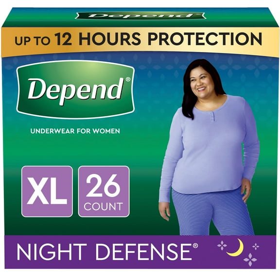 Depend Night Defense Women's Overnight Adult Incontinence Underwear, XL, Light Pink, 26ct