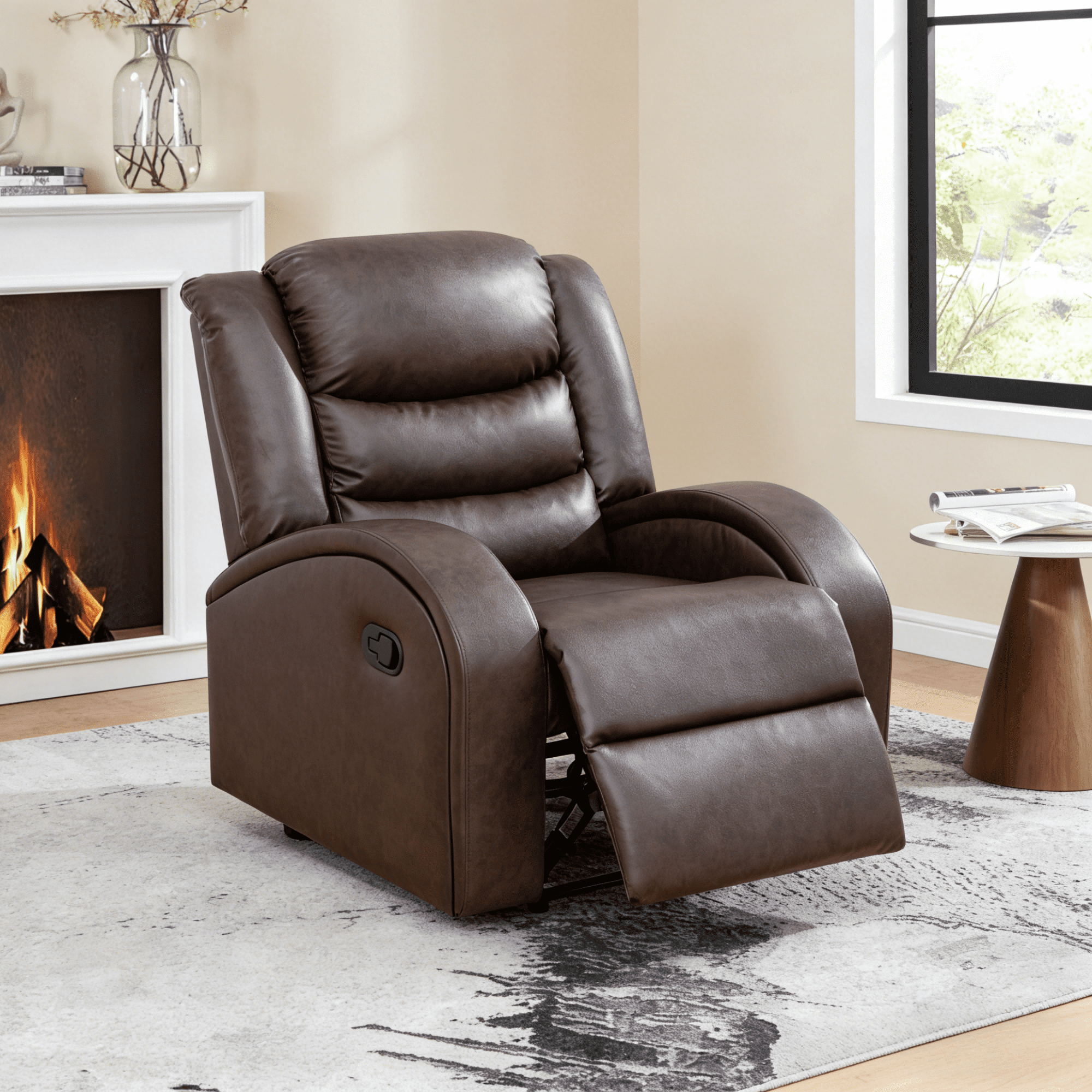 Gewnee PU Manual Recliner Chair Set of 2,Single Sofa Recliners,Adjustable Backrest,Comfort Lazy Chair for Living Room,Bedroom.Brown