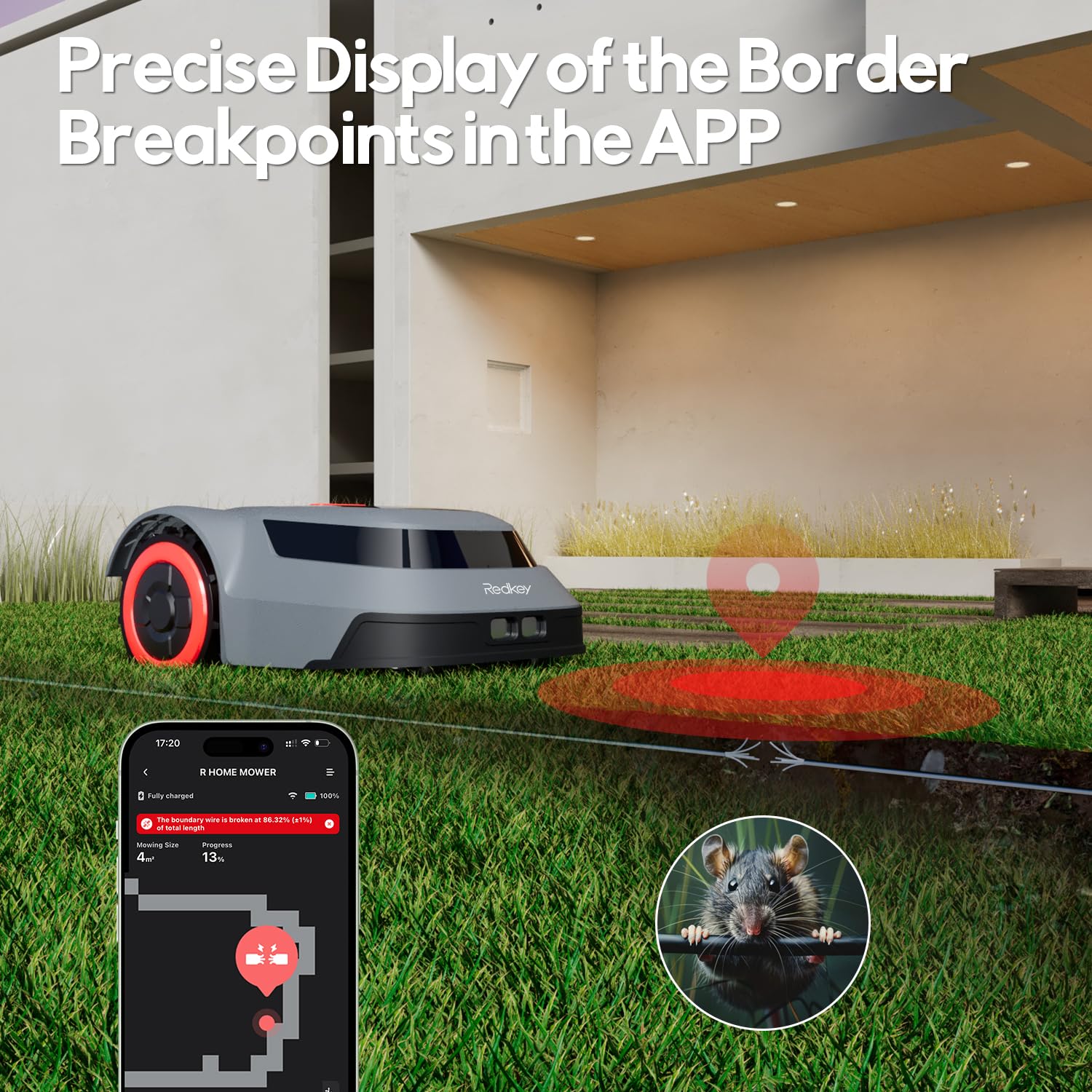 Redkey MGC1000 Robot Lawn Mower with 590ft Boundary Wire for 0.25 Acre (1/4 Acre), Auto Mapping & Recharge, 45% Climbing Automatic Robotic Lawn Mower, Precise Location & Breakpoint Detection
