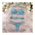 thumbnail image 4 of Conjunto de lencería sexy tentación uniforme sexy traje de tres piezas con anillo de pierna encaje lencería sexy mujer azul claro tamaño S（2 piezas） LingWen 9024715025418, 4 of 4
