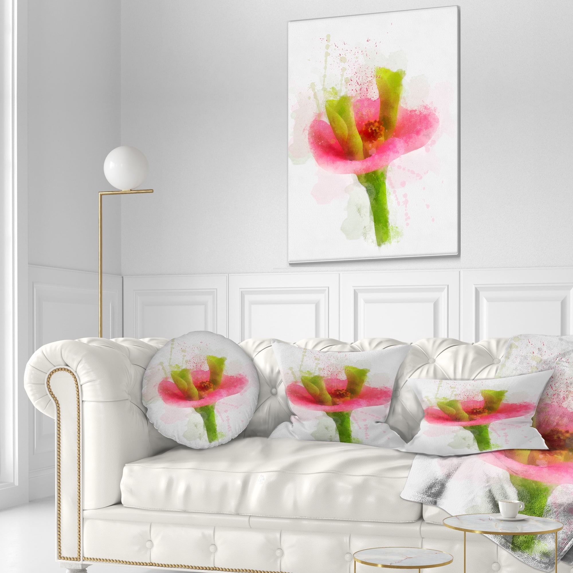 Designart Green Red Flower Sketch Watercolor - Floral Throw Pillow - 12x20