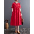 thumbnail image 3 of Women Loose Dress with Pockets Floral Jacquard Short Sleeves Holiday, 3 of 8