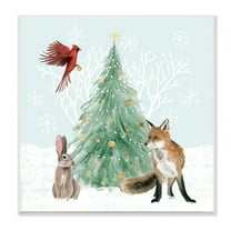 Wintery Wildlife Decorated Christmas Tree Snowflakes Animals & Insects Painting Unframed Art Print Wall Art