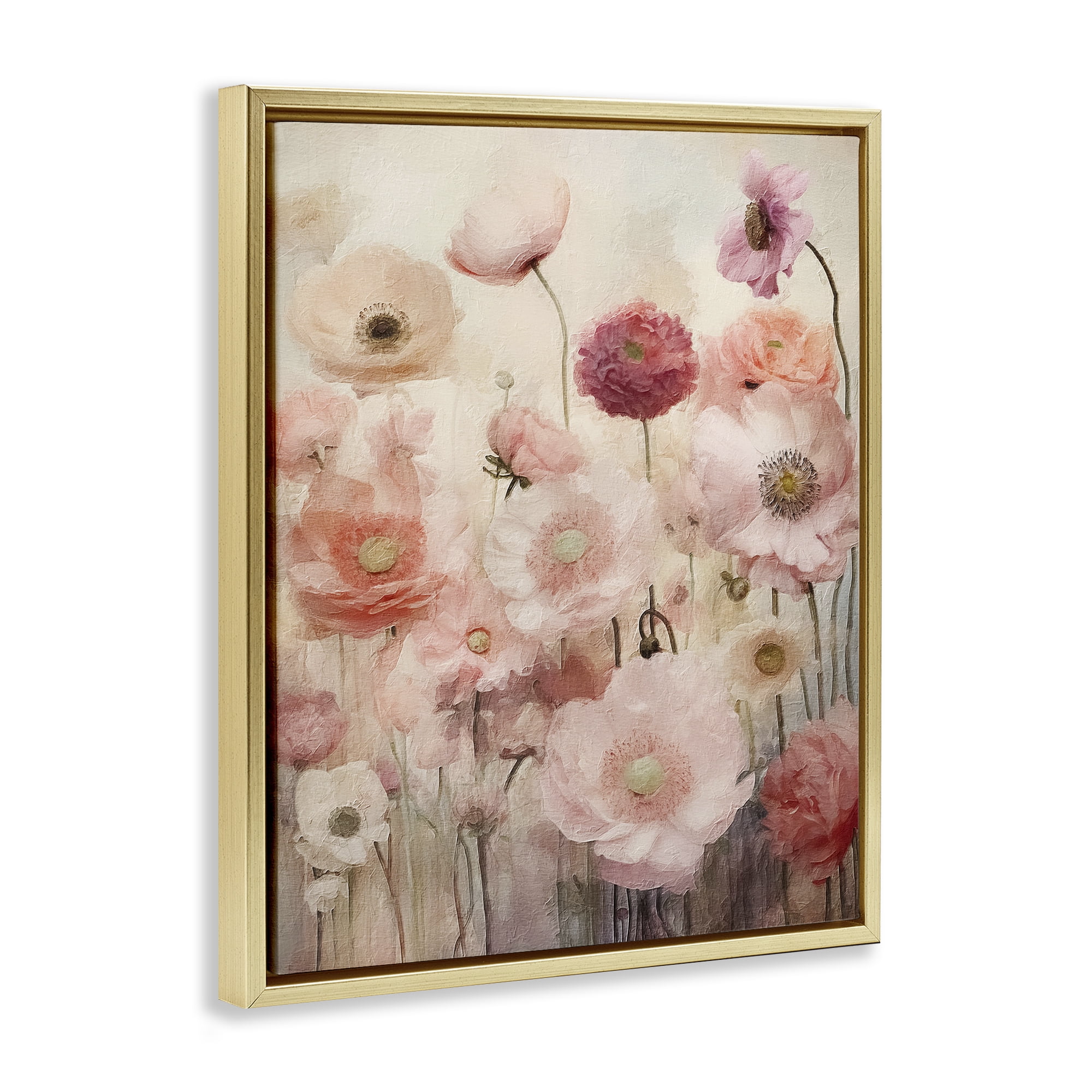 Stupell Industries Blush Flower Garden Botanical & Floral Painting Gold Floater Framed Art Print Wall Art, 25 x 31