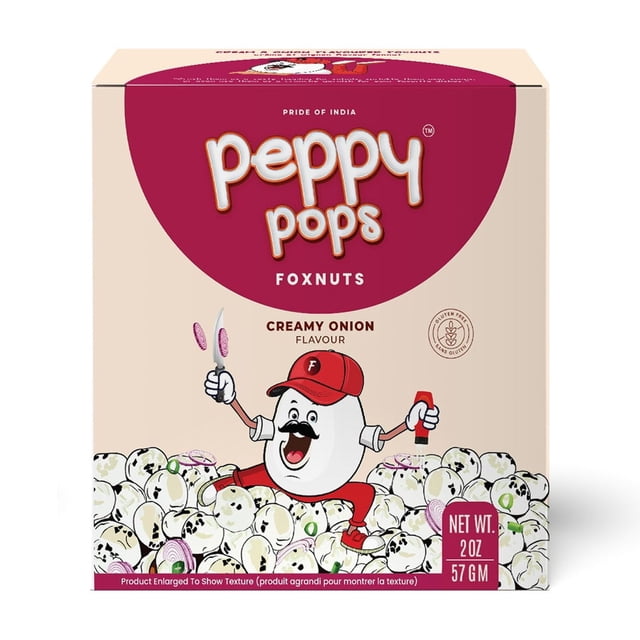 Peppy Pops Creamy Onion Fox Nuts 2 oz (57 gm) – Roasted Makhana Snack – Crunchy Gluten-Free Foxnuts – Healthy Snacks Low Calorie, High Protein Indian Snack-Kids & Adult Friendly By Pride of India