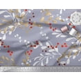 thumbnail image 3 of Soimoi Grey Silk Fabric Red Berries Leaves Print Sewing Fabric Yard 42 Inch Wide, 3 of 3
