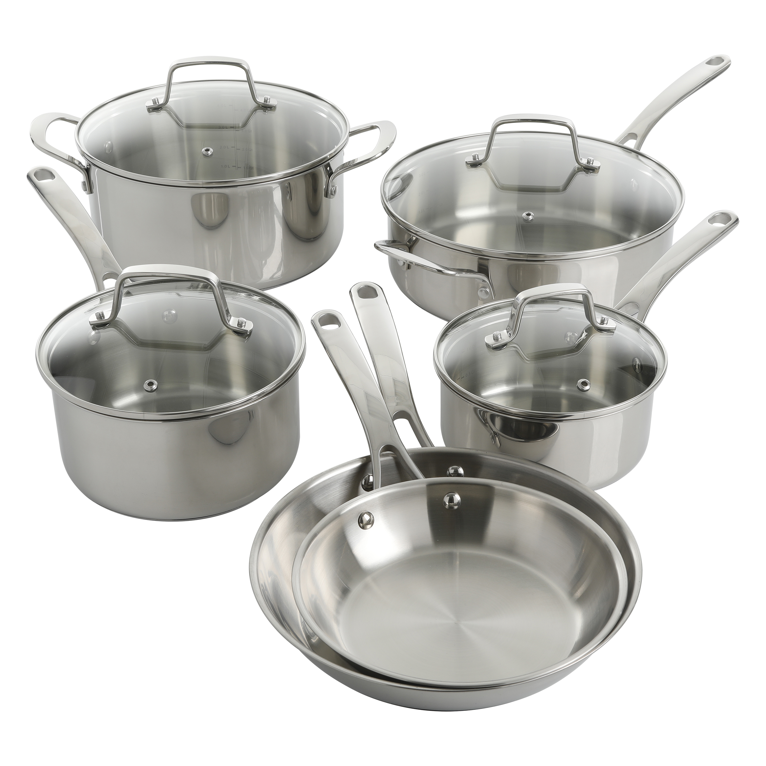 Martha Stewart 10pc Cookware Set, Polished Exterior Stainless Steel Pots  and Pans