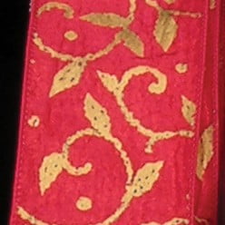 The Ribbon People Red and Gold Swirling Leaves Printed Wired Craft Ribbon 2" x 20 Yards