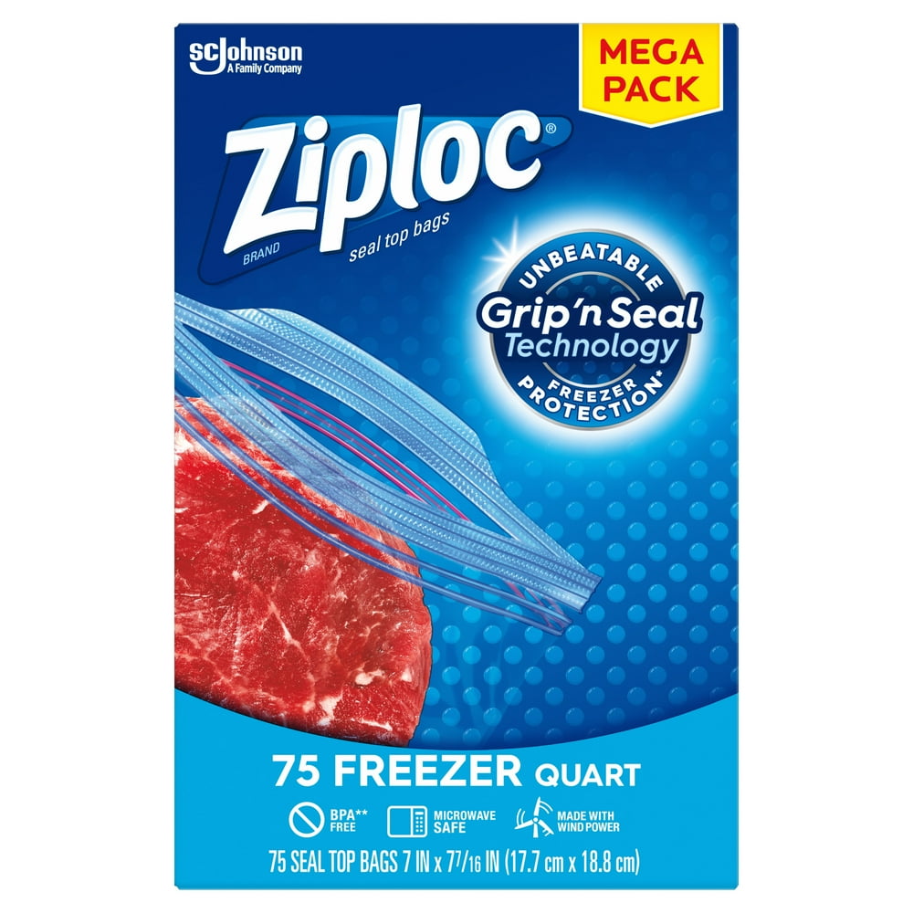 Ziploc Brand Freezer Quart Bags with Grip 'n Seal Technology, 75 Count
