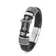 thumbnail image 2 of Pulsera clásica de cuero negro tejido con incrustaciones en forma de cruz y cierre magnético oculto de seguridad. Ideal para negocios o ocasiones informales., 2 of 5