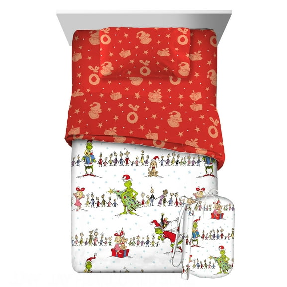 Grinch Kids 5 Piece Reversible Comforter, Bed in a Bag, Twin
