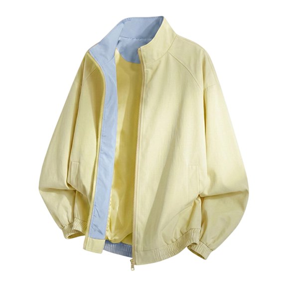 Gshsefon Mens Jackets Zip Up Stand Collar Loose Jacket With Pockets Color Block Casual Tops
