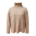 thumbnail image 2 of Vedolay Sweaters for Women 2023 Winter Sweaters Casual Turtleneck Long Sleeve Striped Side Slit Loose Tops,Khaki M, 2 of 5