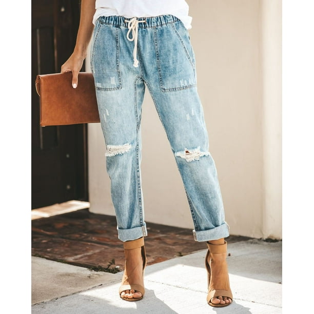 FARYSAYS Women's Distressed Denim Joggers Ripped Straight Jeans